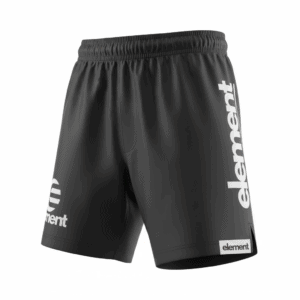 Element Competition MMA/BJJ fight shorts in black with red accents, displayed flat lay view